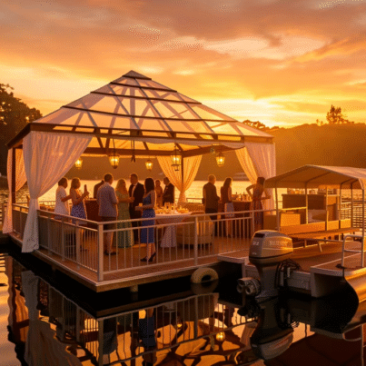 UBI 149 Aluminum Welded Party Barge with 150HP Gasoline Engine Battery Powered Remote Control for 9 People