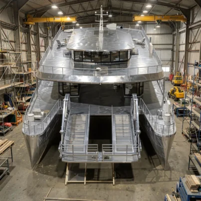 UBI 2250 Customized Luxury 22m Aluminum Welded Catamaran Cruising Yacht Inboard 1150HPx2 30-35 Knots Bimini Top Remote Control